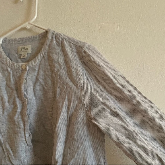 J Crew linen cotton blue and white three quarter sleeve sophisticated blouse - Picture 5 of 8